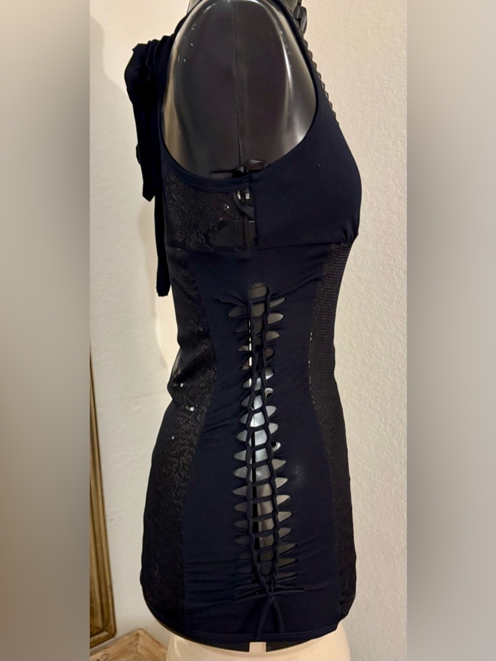 Salvage Women’s Black Sexy Studded/ Lace sequin Mini Dress XS - Picture 3 of 7